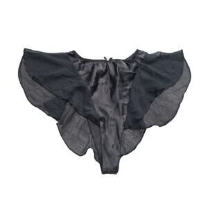 Vintage Victoria Secret Black Chiffon & Satin Flutter Tap Panties Garter Belt 